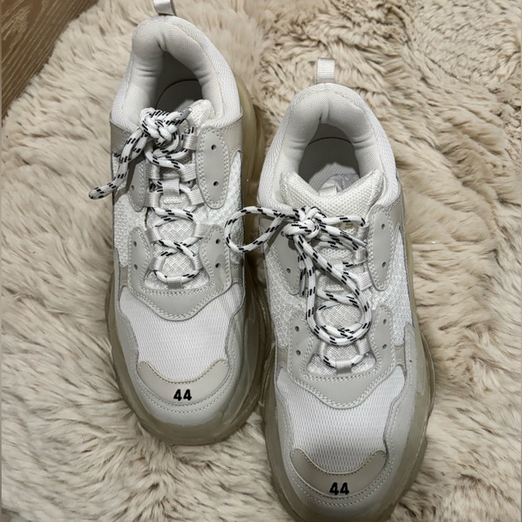 Triple S Men Sneakers in White with Black Accents